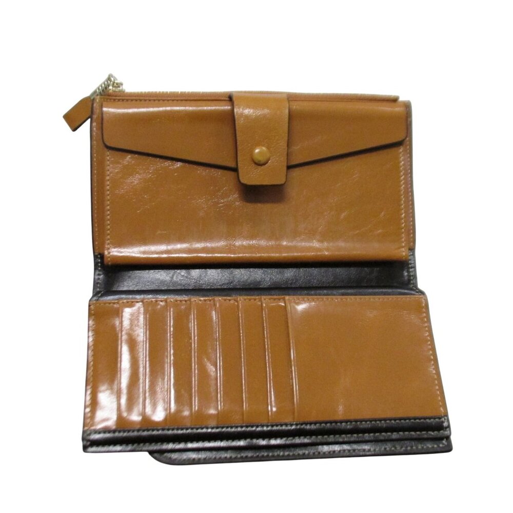 Itslife Womens Brown Cowhide Leather Wallet Snap Close & Zipper Change